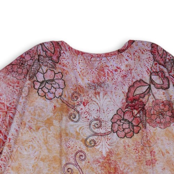 NWT AVENUE POINT FRONT 3/4 SLEEVE FLORAL EMBELLISHED TATOO SUNSET TUNIC 20 - Picture 5 of 8